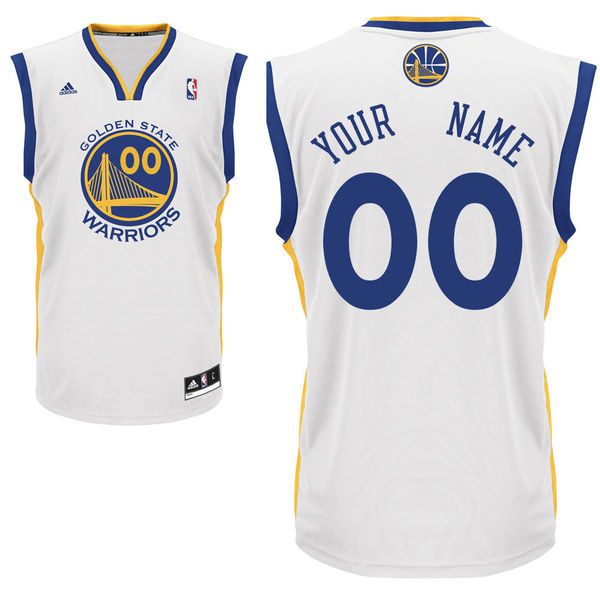 Youth Golden State Warriors Adidas White Blue Custom Home Replica NBA Jersey
